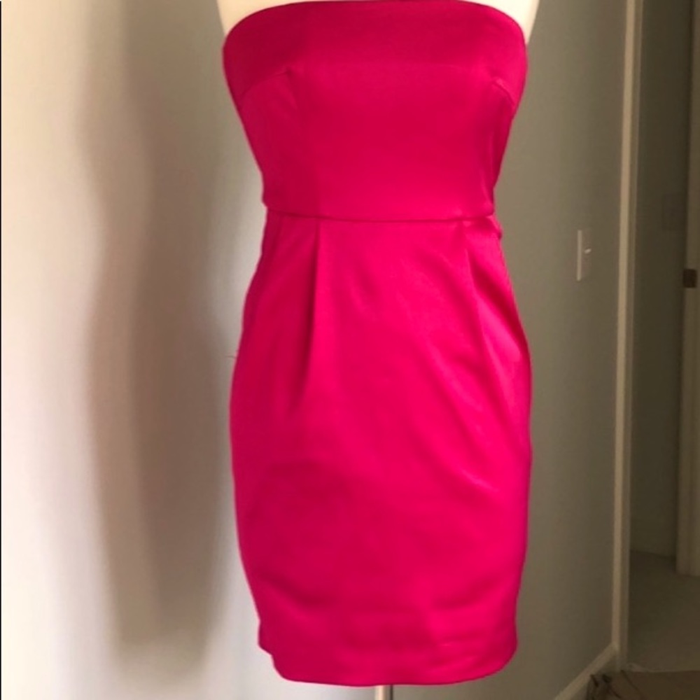 Express Hot Pink Satin Strapless Dress